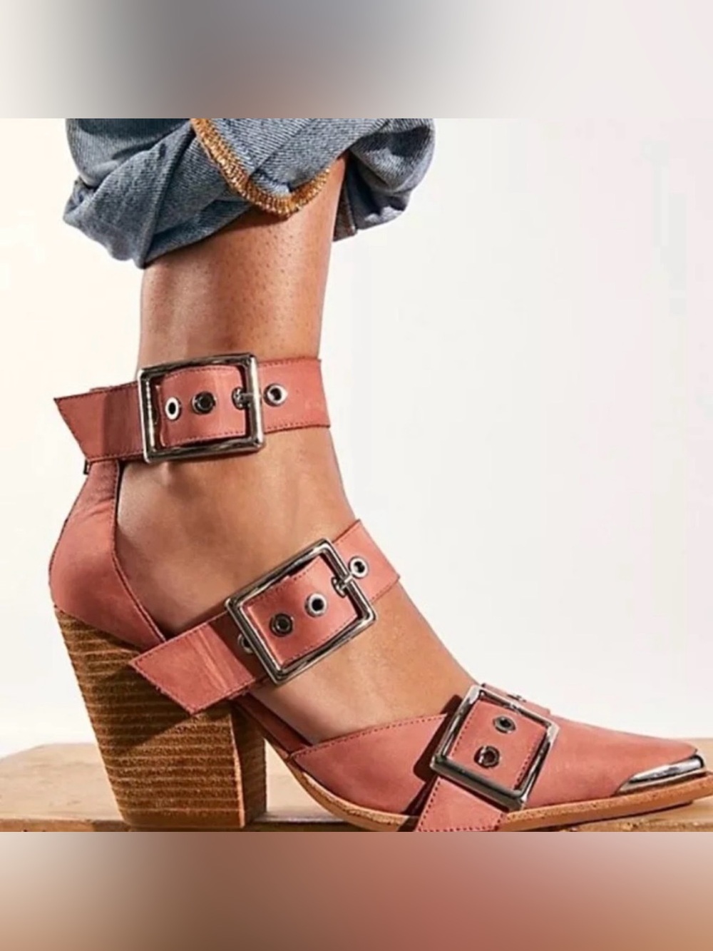 Jeffrey Campbell Hendrix Rose Leather Buckle Booties Free People Size 6